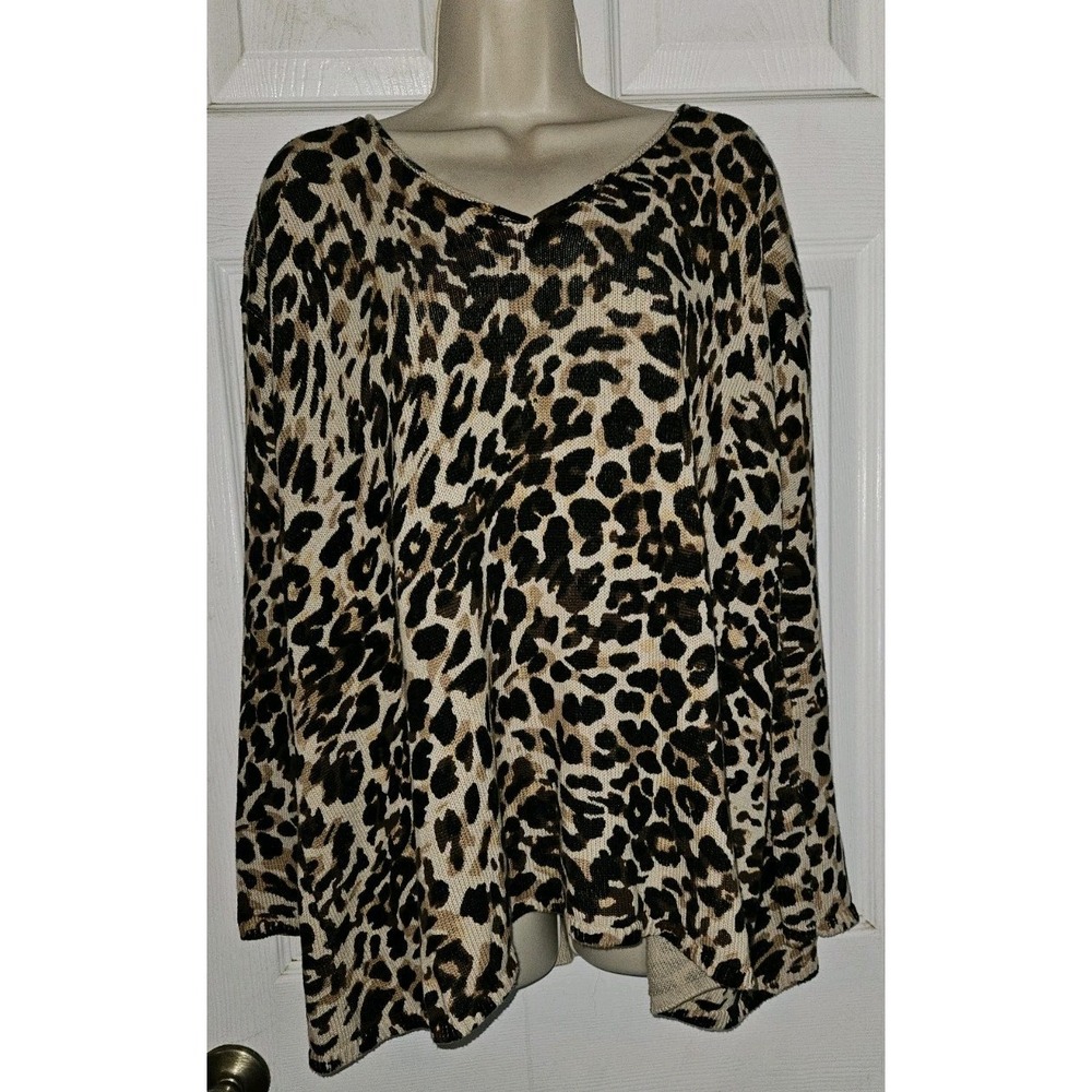Show Me Your Mumu Mellow Knit Tunic Top V Neck Leopard Print XS Oversized Cotton